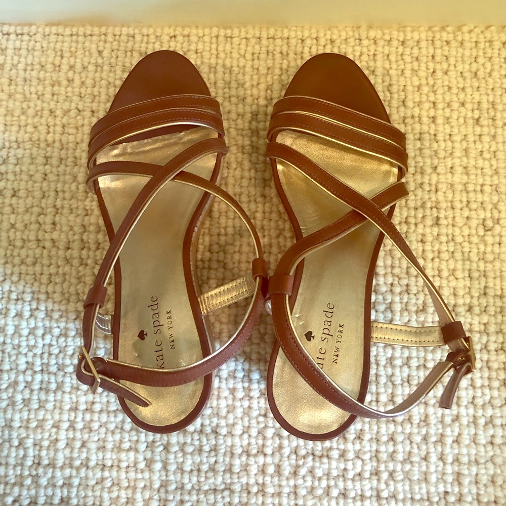 Kate Spade brown strappy cork wedges
